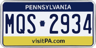 PA license plate MQS2934