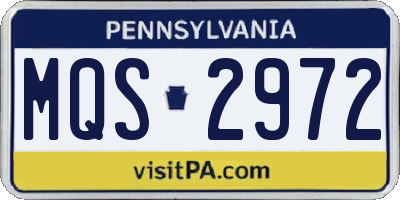 PA license plate MQS2972