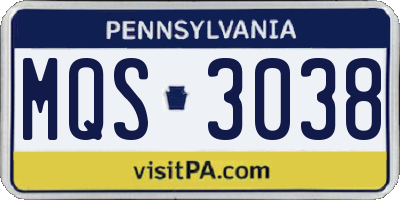 PA license plate MQS3038