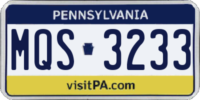 PA license plate MQS3233