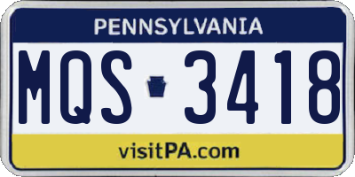 PA license plate MQS3418
