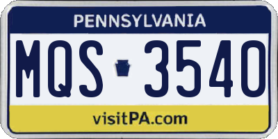 PA license plate MQS3540