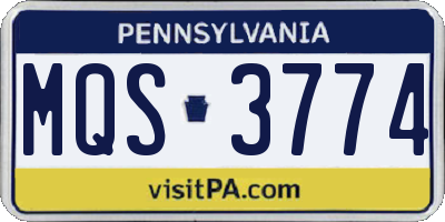 PA license plate MQS3774