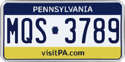 PA license plate MQS3789