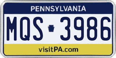 PA license plate MQS3986