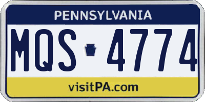 PA license plate MQS4774