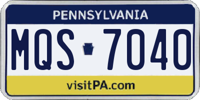 PA license plate MQS7040
