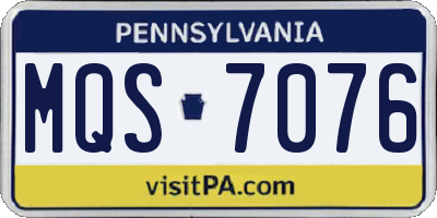 PA license plate MQS7076