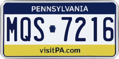 PA license plate MQS7216