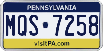PA license plate MQS7258
