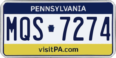 PA license plate MQS7274