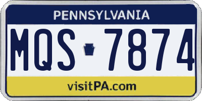 PA license plate MQS7874