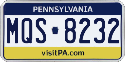 PA license plate MQS8232