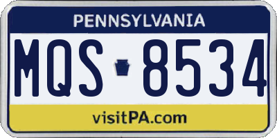 PA license plate MQS8534