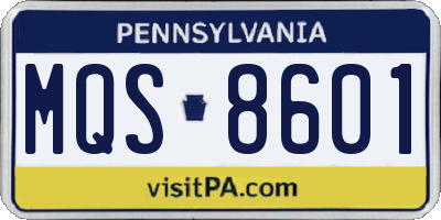 PA license plate MQS8601