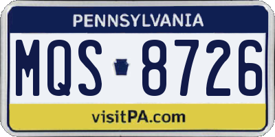 PA license plate MQS8726