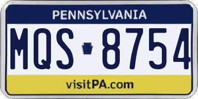 PA license plate MQS8754