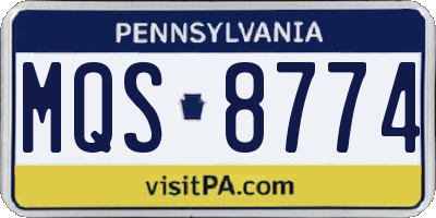 PA license plate MQS8774