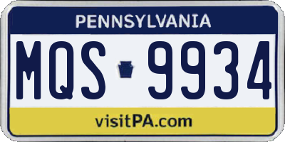 PA license plate MQS9934
