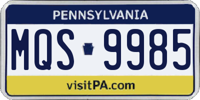 PA license plate MQS9985