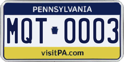 PA license plate MQT0003