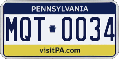 PA license plate MQT0034