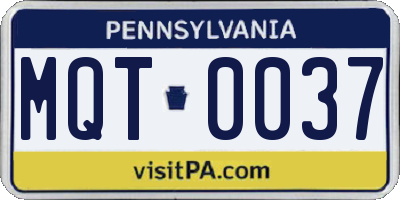 PA license plate MQT0037
