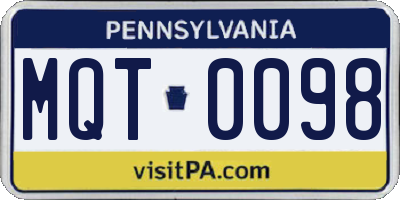 PA license plate MQT0098