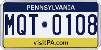 PA license plate MQT0108
