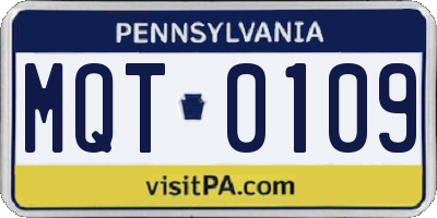 PA license plate MQT0109