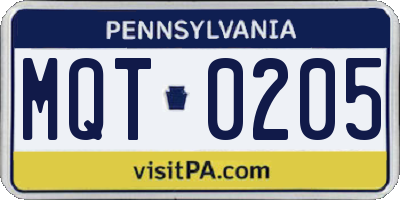 PA license plate MQT0205