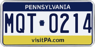 PA license plate MQT0214