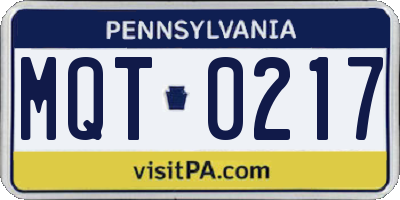 PA license plate MQT0217