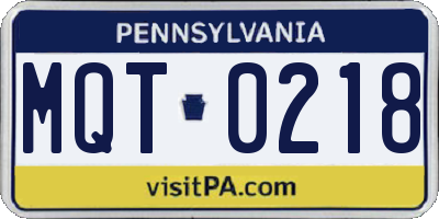 PA license plate MQT0218