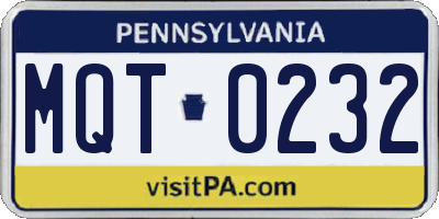 PA license plate MQT0232
