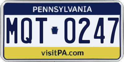 PA license plate MQT0247