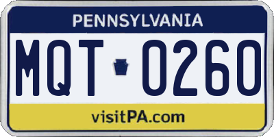 PA license plate MQT0260