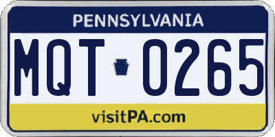 PA license plate MQT0265