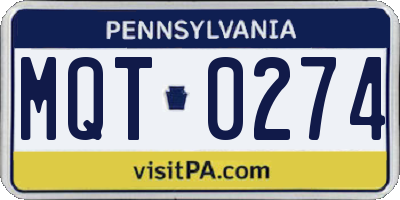 PA license plate MQT0274