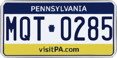 PA license plate MQT0285