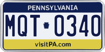 PA license plate MQT0340