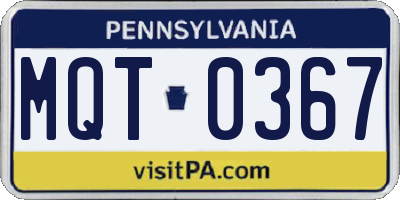 PA license plate MQT0367