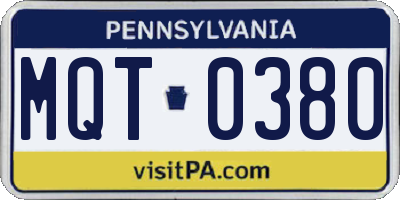 PA license plate MQT0380