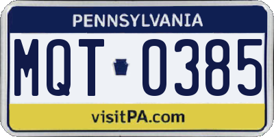PA license plate MQT0385