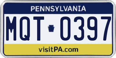PA license plate MQT0397
