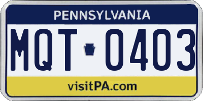 PA license plate MQT0403