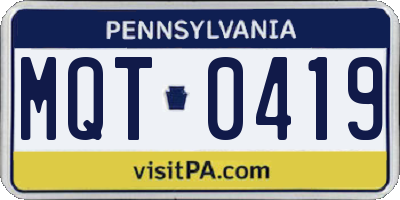 PA license plate MQT0419