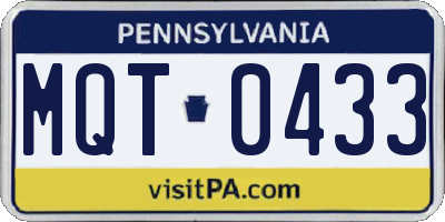 PA license plate MQT0433