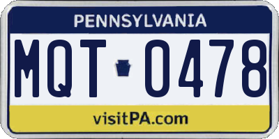 PA license plate MQT0478