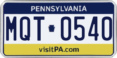 PA license plate MQT0540